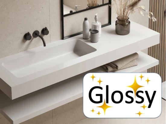 80 cm washbasin top, custom-made, Width 100 to 200 cm x Depth 46 to 80 cm, high quality composite resin, Smooth white GLOSSY lacquered finish, Free Delivery.